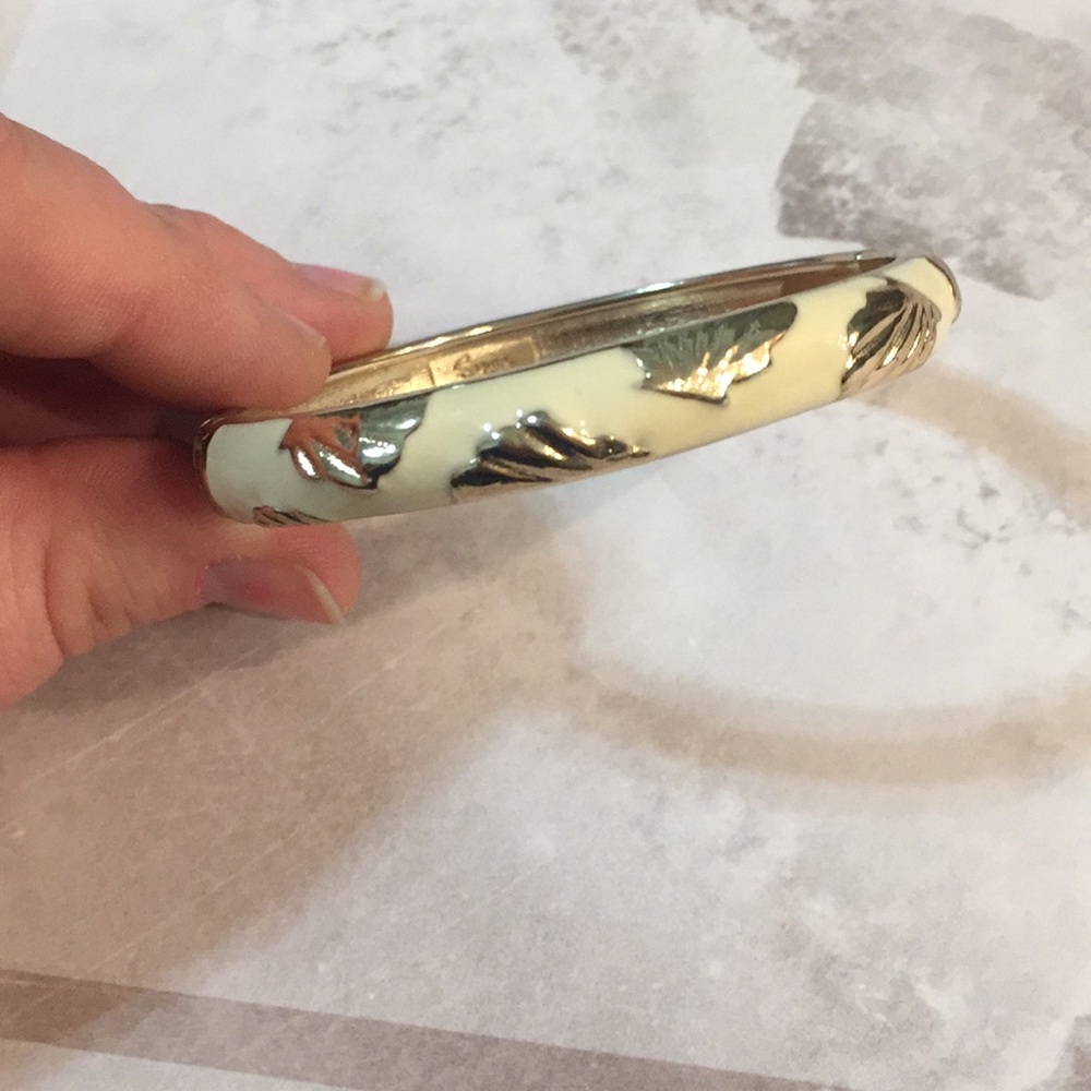 Sequin enamel shell bracelet vintage signed bracelet hinged